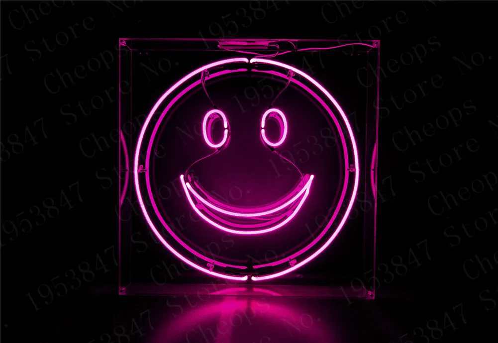 Знаки Smiley FaceNeon Настоящая стеклянная трубка пивной бар паб домашний декор для вечеринки подружек ручной