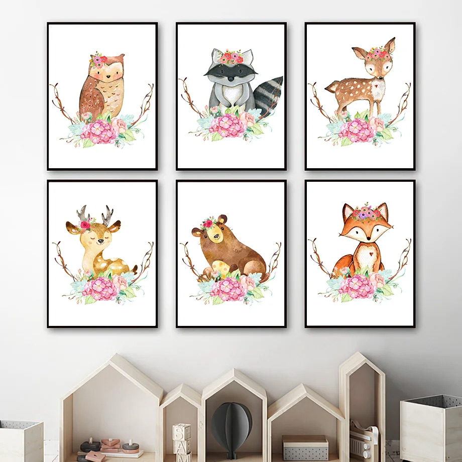 Raccoon Oowl Deer Bear Fox Flower Wall Art Canvas Painting Nordic Posters And Prints Wall Pictures Kids Girl Baby Room Decor
Raccoon Oowl Deer Bear Fox Flower Wall Art Canvas Painting Nordic Posters And Prints Wall Pictures Kids Girl Baby Room Decor