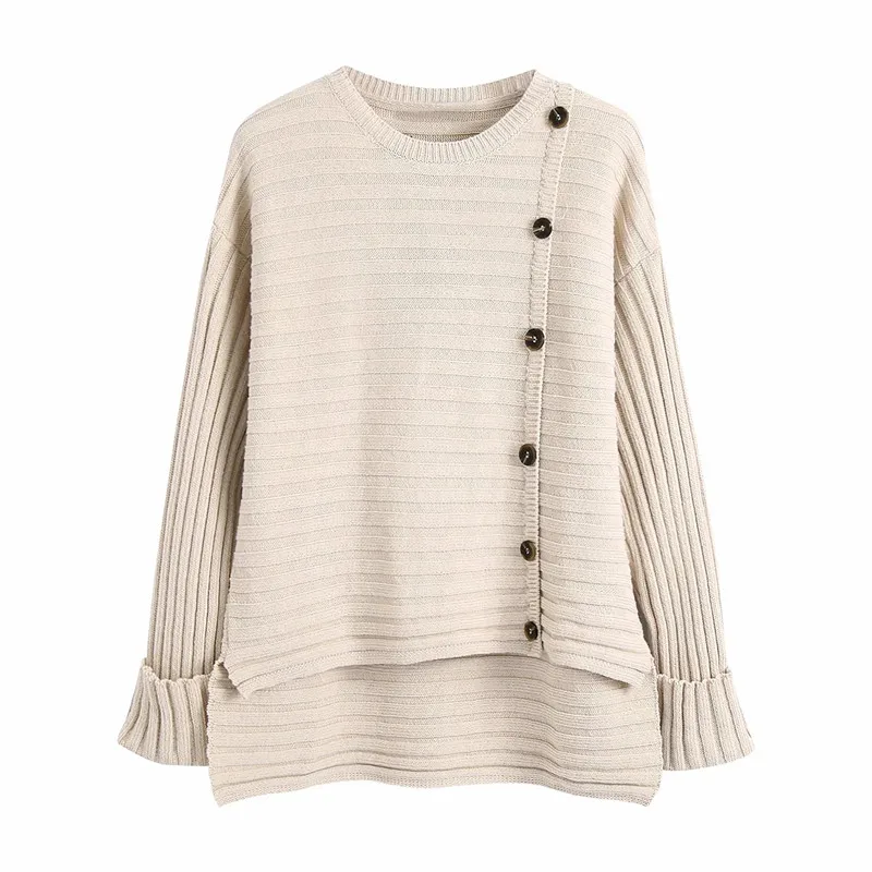 ZA 2021 autumn new women's clothing casual European and American style round neck single row buckle sweater sweater
ZA 2021 autumn new women's clothing casual European and American style round neck single row buckle sweater sweater