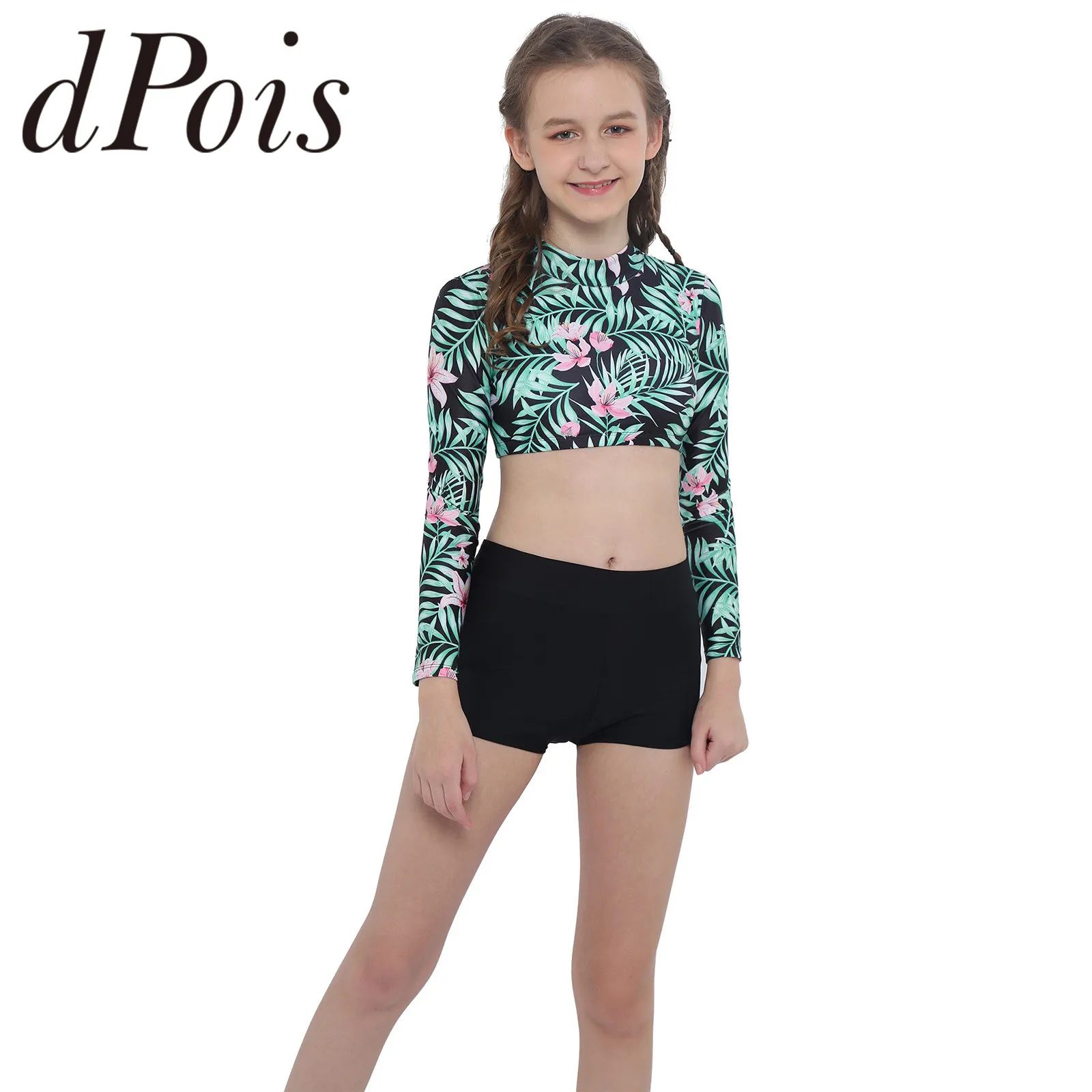 2Pcs Kids Girls Dance Suits Long Sleeve Keyhole Back Floral Printed Crop Top and Boyshorts Children Dancewear for Gymnastics Set
2Pcs Kids Girls Dance Suits Long Sleeve Keyhole Back Floral Printed Crop Top and Boyshorts Children Dancewear for Gymnastics Set