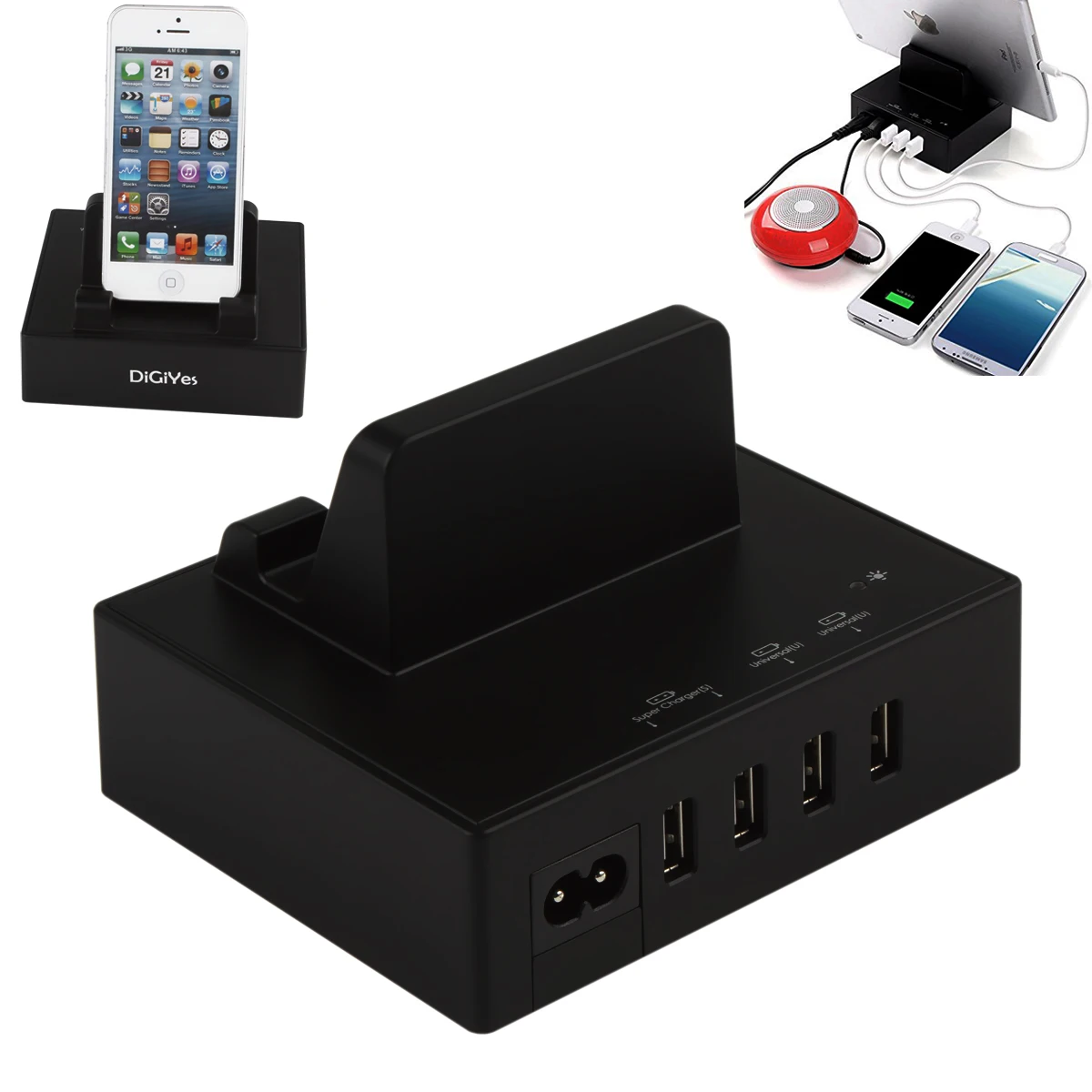 DiGiYes 4-Port Universal Multi-device Desktop Charging Station Family USB Dock Stand Fit for iPhone 7/7 plus/Galaxy S7/Phones
DiGiYes 4-Port Universal Multi-device Desktop Charging Station Family USB Dock Stand Fit for iPhone 7/7 plus/Galaxy S7/Phones