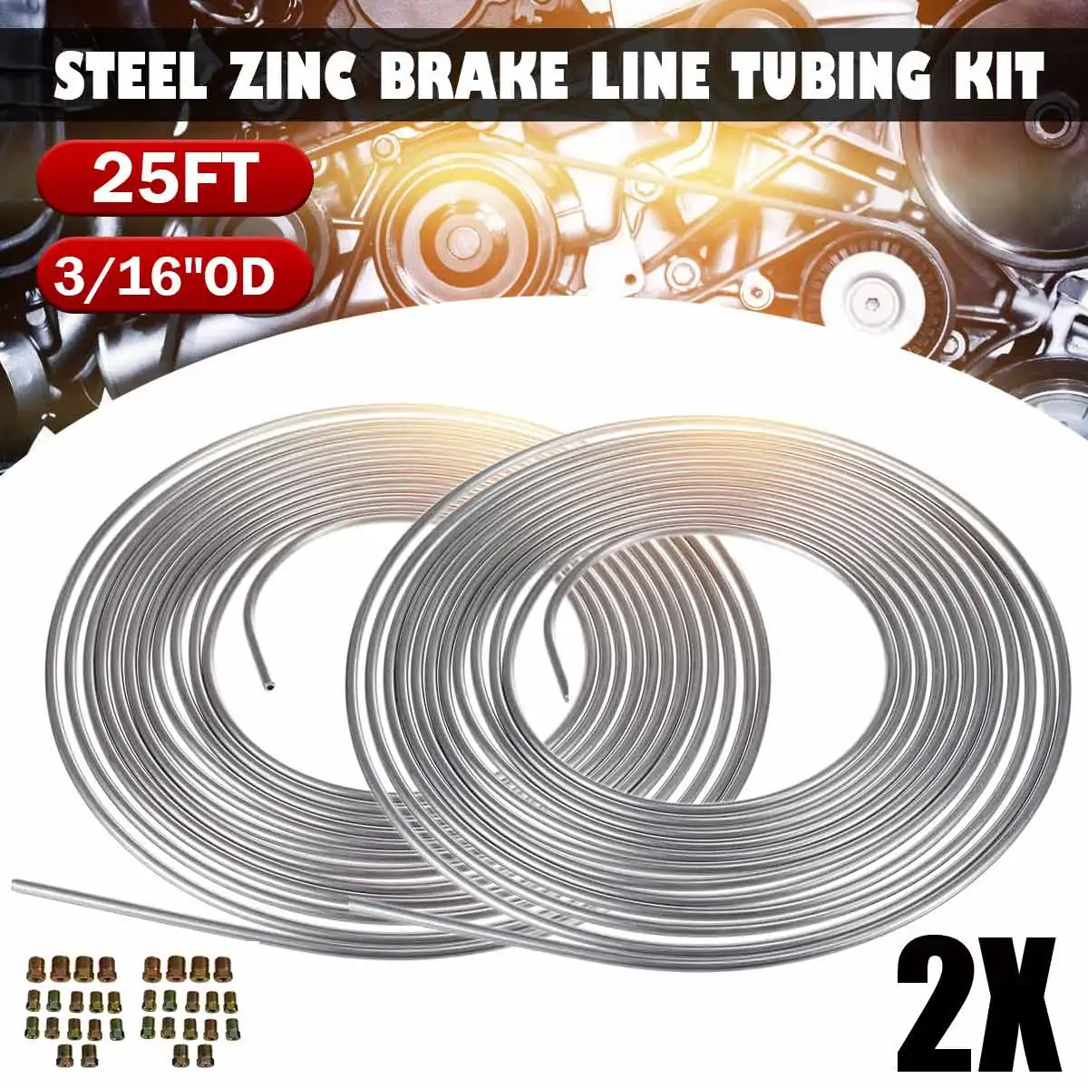 2PCS 25Ft 7.62M Coil Roll of 3/16"OD Steel Zinc Brake Transmission Line Fuel Tubing Kit with 16 Fittings Replacement Accessories
2PCS 25Ft 7.62M Coil Roll of 3/16"OD Steel Zinc Brake Transmission Line Fuel Tubing Kit with 16 Fittings Replacement Accessories