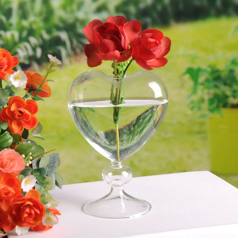 

Glass Flower Pots Planter Heart Glass Vase Standing Home Decoration Fower Vase Desktop Decorative Vase Wedding Party Decor