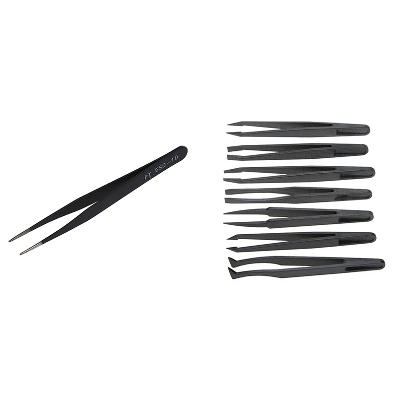 1X Black Metal Straight Sharp Tip Tweezer & 7Pcs Black Plastic Antistatic Flat Bottomed Top End Tweezers Hand Tools Set
1X Black Metal Straight Sharp Tip Tweezer & 7Pcs Black Plastic Antistatic Flat Bottomed Top End Tweezers Hand Tools Set
