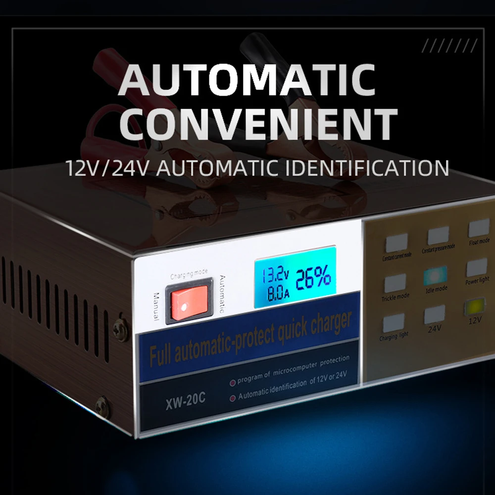 Full Automatic-Protect Car Storage Battery Charger LCD 5-stage Intelligent Pulse Repair for Lead Acid Lithium Battery 6-100AH
Full Automatic-Protect Car Storage Battery Charger LCD 5-stage Intelligent Pulse Repair for Lead Acid Lithium Battery 6-100AH