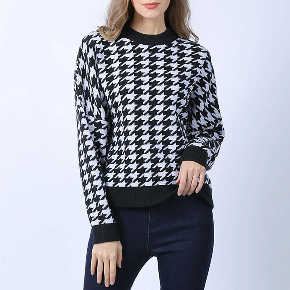 

2021 Autumn Winter Fashion New Knitting Sweater Western Style Round Neck Pullover Retro Academy Long Sleeve Women Tops