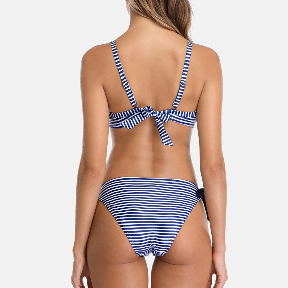 Charmleaks Women Bikini Set Stripe Swimsuit Cross From Swimwear Strappy Bathing Suit Beachwear | Женская одежда