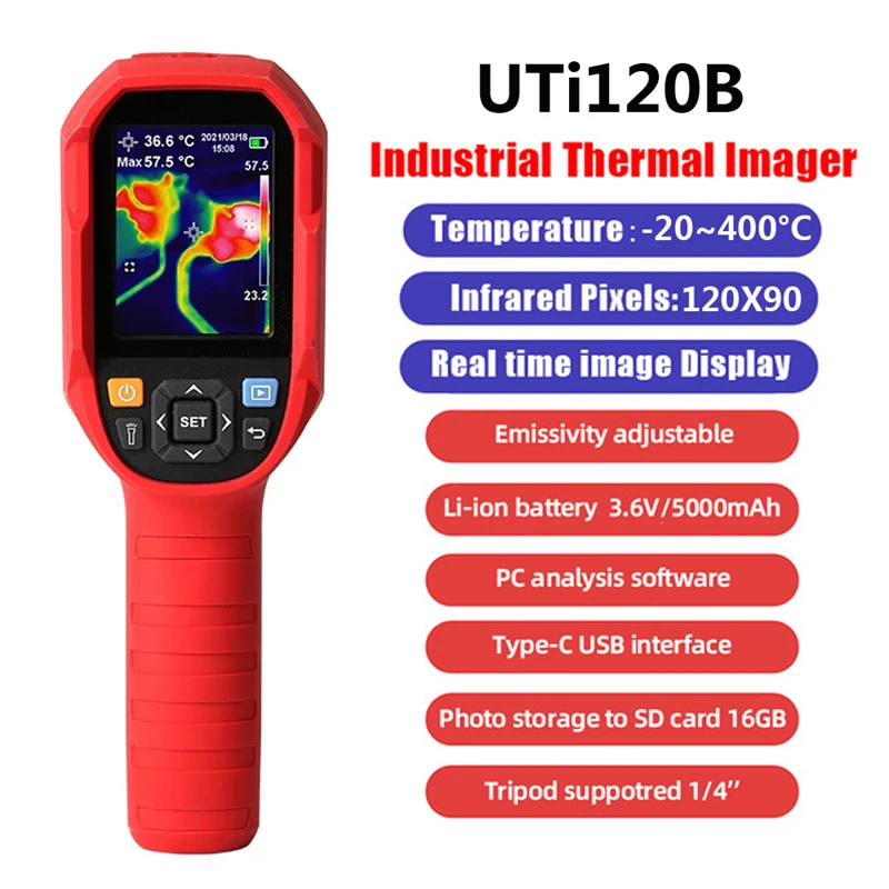 UNI-T UTi120B Infrared Thermal Imager Handheld Camera Thermal Imager Infrared Thermometer Including Battery Resolution 120 x 90
UNI-T UTi120B Infrared Thermal Imager Handheld Camera Thermal Imager Infrared Thermometer Including Battery Resolution 120 x 90