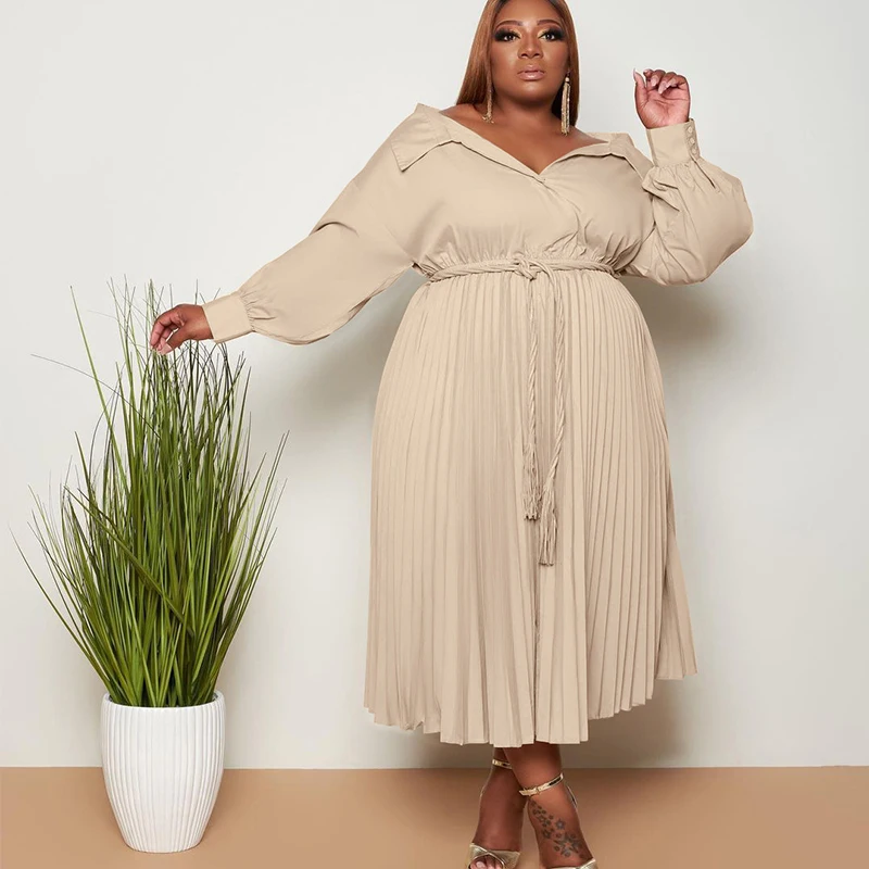 Plus Size Dresses Women Clothing Elegant Office Ladies Vintage Dress with Lace Up Pleated Midi Dress Wholesale Dropshipping
Plus Size Dresses Women Clothing Elegant Office Ladies Vintage Dress with Lace Up Pleated Midi Dress Wholesale Dropshipping