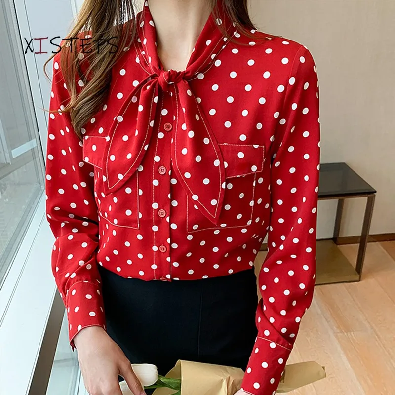 Polka Dot Red Chiffon Casual Shirts For Women 2021 Ladies Long Sleeve Bow Tie Chiffon Blouses Female Fashion Clothings Blusas
Polka Dot Red Chiffon Casual Shirts For Women 2021 Ladies Long Sleeve Bow Tie Chiffon Blouses Female Fashion Clothings Blusas