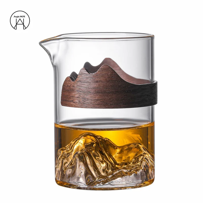 

Mountain View Glass Fair Cup Kung Fu Tea Set Walnut Wood Chip Lnsulation Large Tea Dispenser Teapot Tea maker