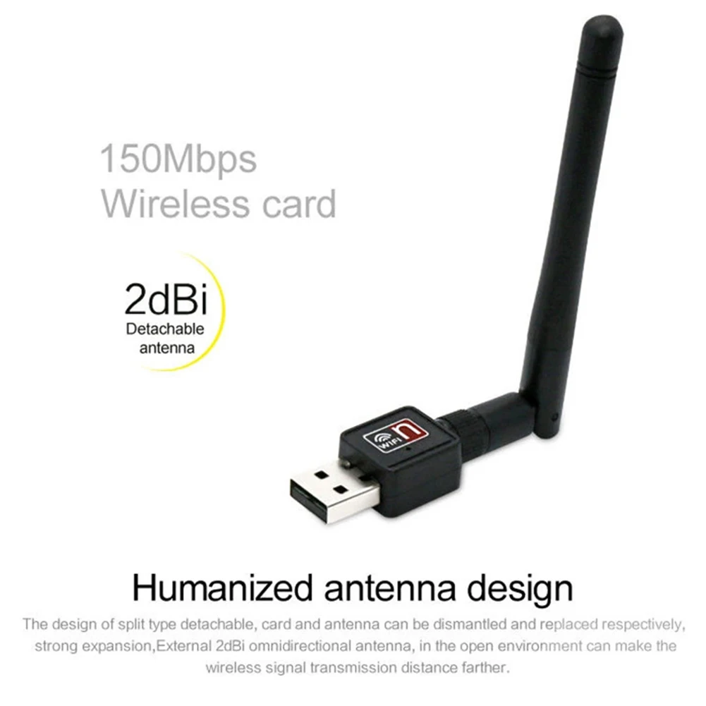 New ArrivalB 2.0 150mbps 2db WiFi Wireless Network Card 802.11 b/g/n LAN Adapter with rotatable Antenna
New ArrivalB 2.0 150mbps 2db WiFi Wireless Network Card 802.11 b/g/n LAN Adapter with rotatable Antenna