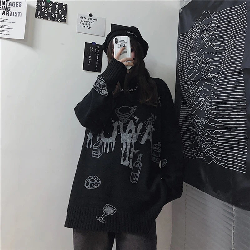 Women's Turtleneck Ladies Sweater Oversize Hip Hop Streetwear Long Sleeve Goth Tops Pullovers Korean Fashion Gothic Clothing
Women's Turtleneck Ladies Sweater Oversize Hip Hop Streetwear Long Sleeve Goth Tops Pullovers Korean Fashion Gothic Clothing