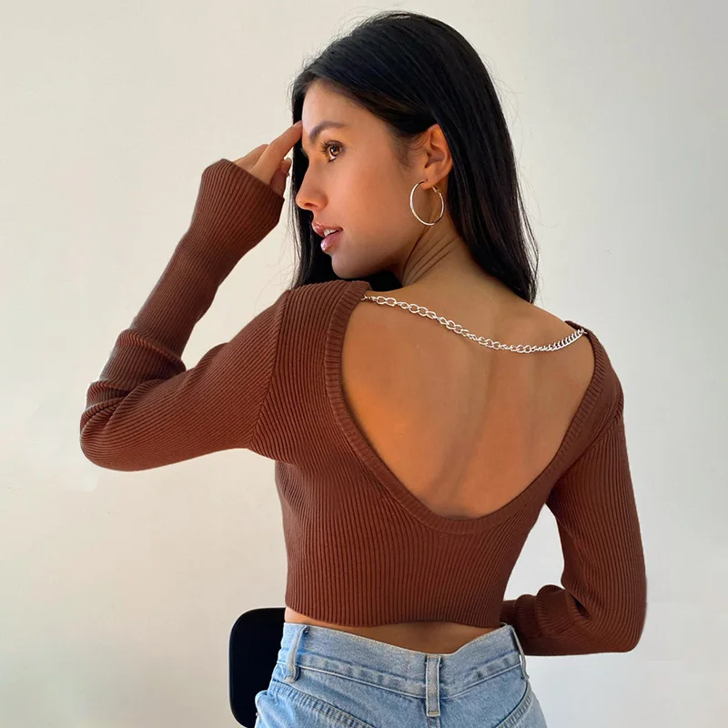 Autumn 2020 Sweater Women Knitted Ribbed Pullover Sweater Backless Chain Long Sleeve Slim Jumper Soft Warm Pull Femme Sweater
Autumn 2020 Sweater Women Knitted Ribbed Pullover Sweater Backless Chain Long Sleeve Slim Jumper Soft Warm Pull Femme Sweater