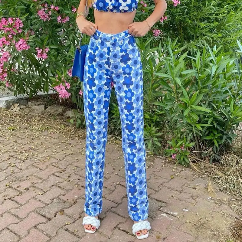 Blue Floral Printed Straight Women's Jean Pants 2021 Autumn New High Waist Slim Long Pants Female Casual Sweet Fashion Trousers
Blue Floral Printed Straight Women's Jean Pants 2021 Autumn New High Waist Slim Long Pants Female Casual Sweet Fashion Trousers