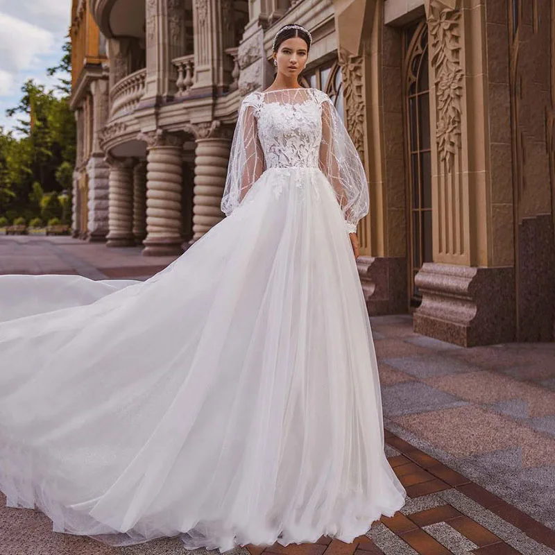 Блестящие трапециевидные Свадебные платья с длинными рукавами, иллюзионные кружевные свадебные платья с глубоким круглым декольте, апплик...
Блестящие трапециевидные Свадебные платья с длинными рукавами, иллюзионные кружевные свадебные платья с глубоким круглым декольте, апплик...