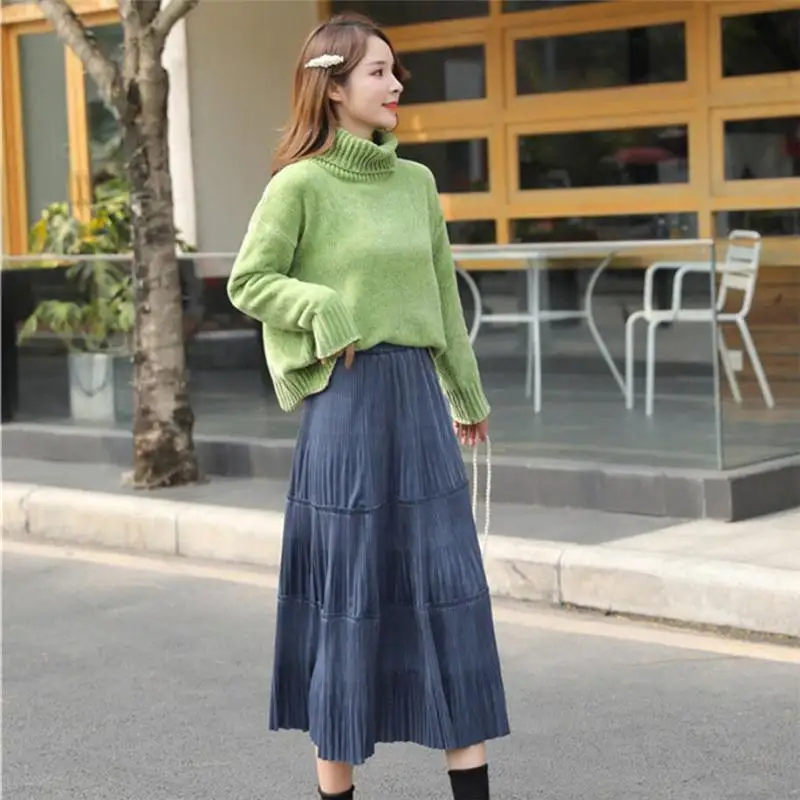 Women 2020 Autumn Winter Two Piece Set Female Turtleneck Long Sleeve Knitted Sweater + High Waist Pleated A-Line Skirt Set N261
Women 2020 Autumn Winter Two Piece Set Female Turtleneck Long Sleeve Knitted Sweater + High Waist Pleated A-Line Skirt Set N261