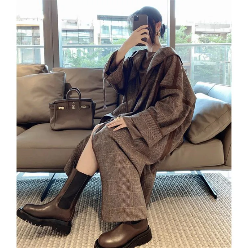 2020 Autumn Winter New Retro Fashion Oversize Loose Wool Plaid Coat Women's Hooded Office Lady Long Woolen Coat
2020 Autumn Winter New Retro Fashion Oversize Loose Wool Plaid Coat Women's Hooded Office Lady Long Woolen Coat