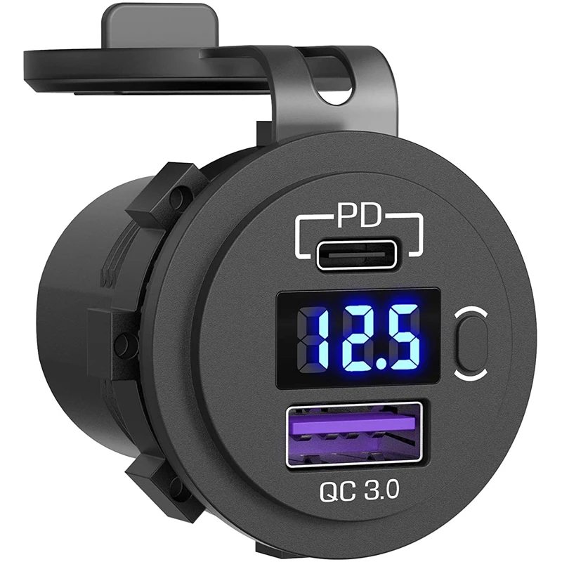 PD Type C 48W Dual USB Car Charger Socket, QC 3.0 Car Fast Charger with Voltmeter and Switch for Boat Truck RV
PD Type C 48W Dual USB Car Charger Socket, QC 3.0 Car Fast Charger with Voltmeter and Switch for Boat Truck RV