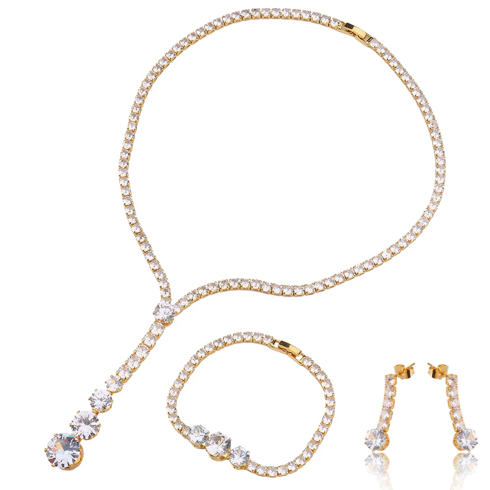 Dubai Luxury Popular Jewelry For Women New Style Sets Zircon Necklace Pierced Earrings Gold Plated Bracelet Engagement Party
Dubai Luxury Popular Jewelry For Women New Style Sets Zircon Necklace Pierced Earrings Gold Plated Bracelet Engagement Party