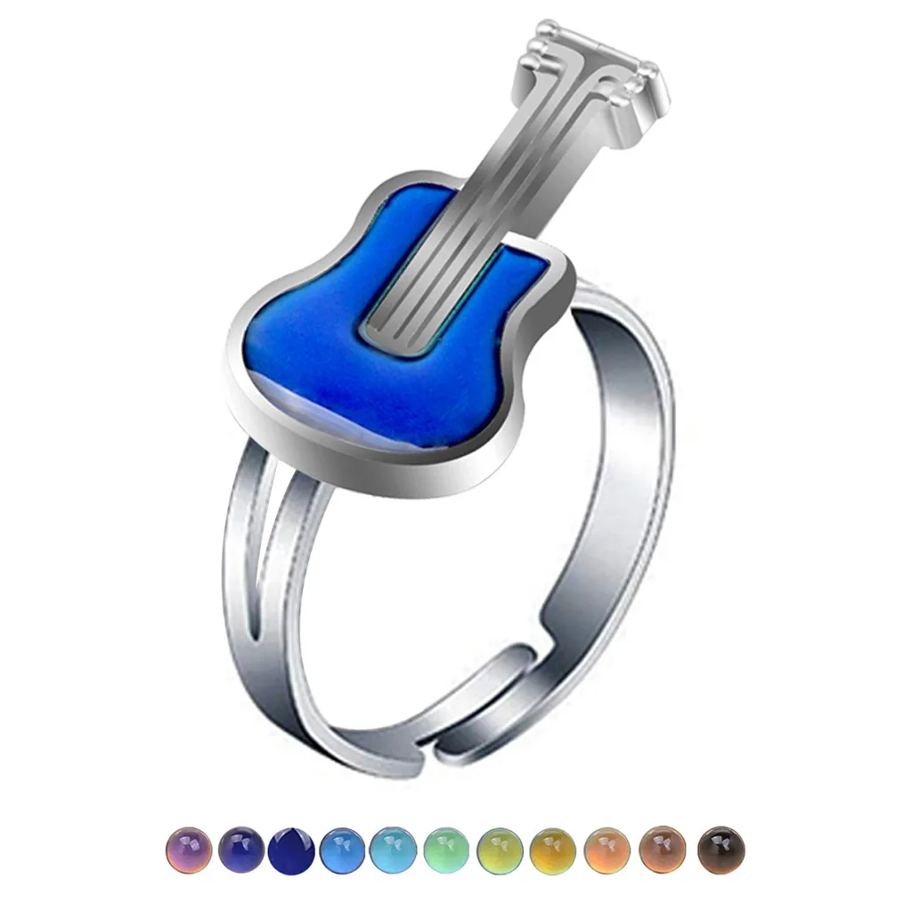 

Lovely Little Guitar Temperature-sensitive Mood Color-changing Ring Opening Adjustment Jewelry Magic Strange Jewelry