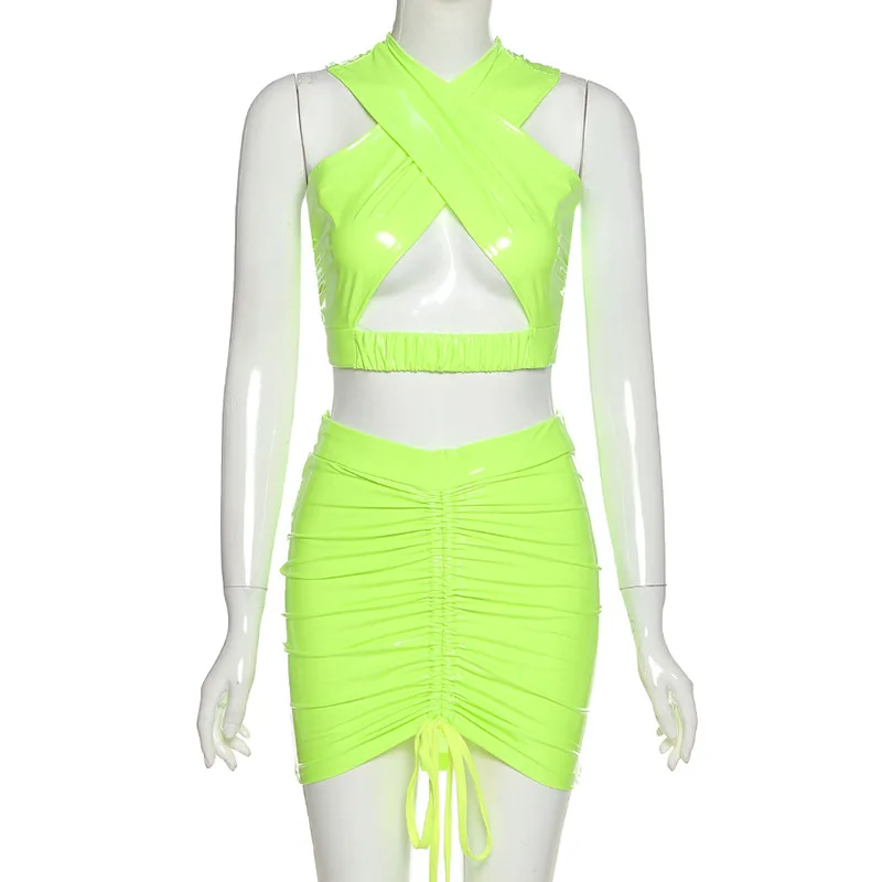 Sexy Women Skirt Set PU Leather Hollow Out Crop Top+ Mini Dress Party Night Clubwear Drawstring Stacked Outfit Soild Color
Sexy Women Skirt Set PU Leather Hollow Out Crop Top+ Mini Dress Party Night Clubwear Drawstring Stacked Outfit Soild Color