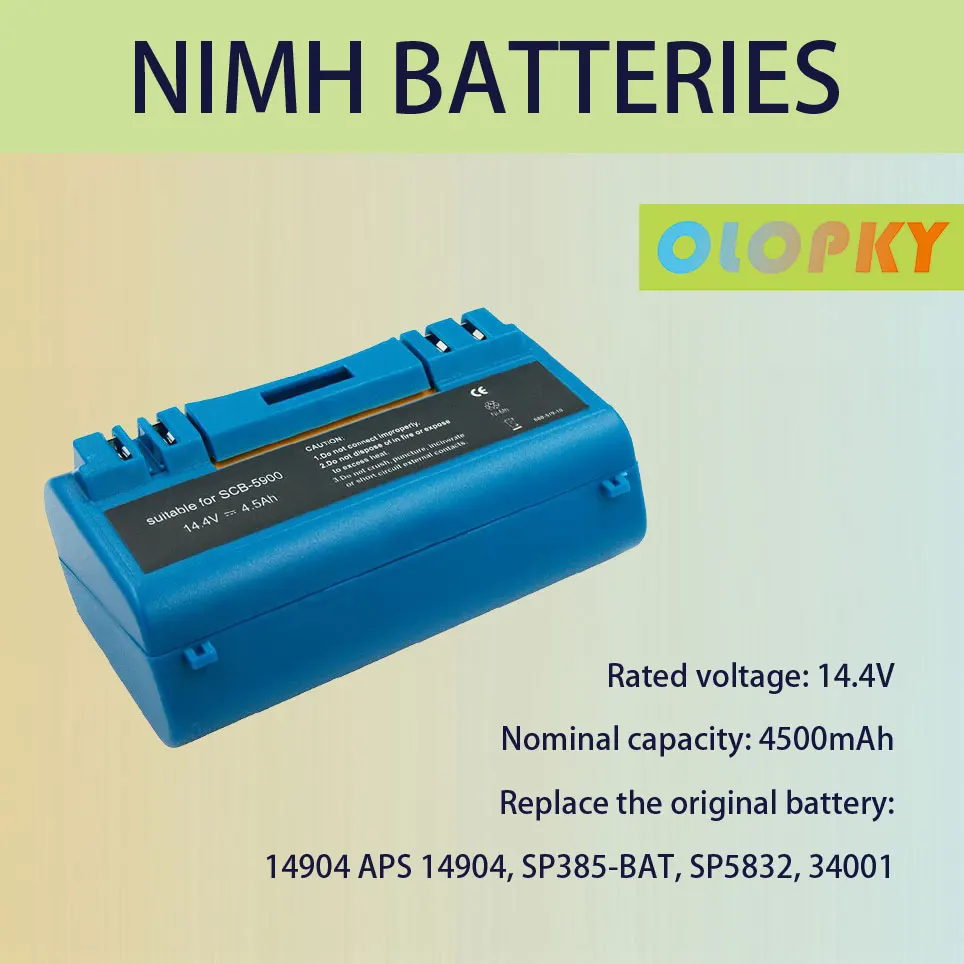 Replacement rechargeable battery for iRobot Scooba vacuum cleaner 14.4V 4500mAh Nimh 340 34001 380 385 390 5800 5900 6000
Replacement rechargeable battery for iRobot Scooba vacuum cleaner 14.4V 4500mAh Nimh 340 34001 380 385 390 5800 5900 6000