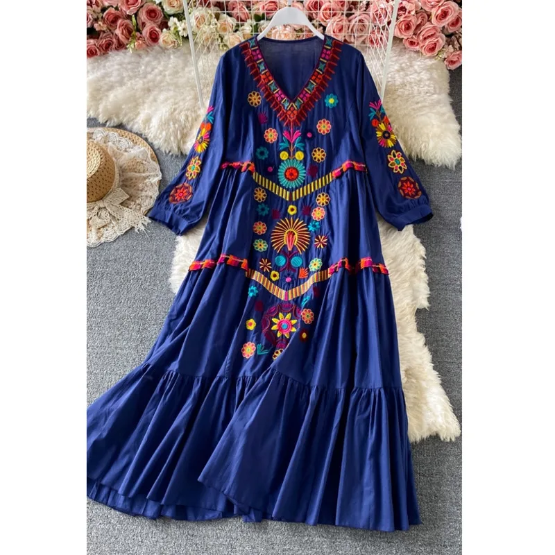 2021 Summer Dress Seaside Holiday Beach Bohemian Loose Travel Big Swing Dress Ethnic Embroidery V-neck Dress Half Sleeve Vestido
2021 Summer Dress Seaside Holiday Beach Bohemian Loose Travel Big Swing Dress Ethnic Embroidery V-neck Dress Half Sleeve Vestido