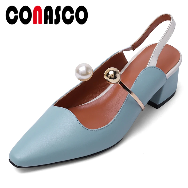 CONASCO Spring Summer New Elegant Casual Wedding Genuine Leather Woman Pumps Pearl Decoration Thick Heels Slingbacks Shoes Woman
CONASCO Spring Summer New Elegant Casual Wedding Genuine Leather Woman Pumps Pearl Decoration Thick Heels Slingbacks Shoes Woman