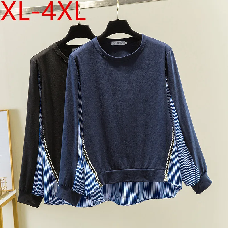 Spring Autumn Plus Size Women O Neck Long Sleeve Stripe Patchwork Cotton T-shirt Large Loose Casual Tops Tees XL 2XL 3XL 4XL
Spring Autumn Plus Size Women O Neck Long Sleeve Stripe Patchwork Cotton T-shirt Large Loose Casual Tops Tees XL 2XL 3XL 4XL