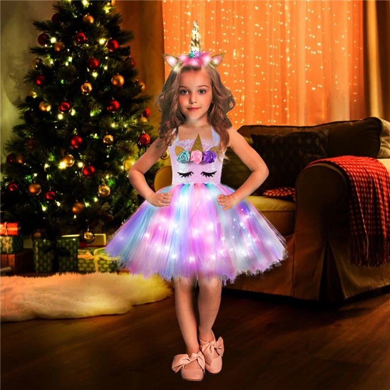 2 Pcs/Set Girls Shiny Unicorn Tutu Dress And Headwear LED Light Sequined Princess Dresses Halloween Christmas Cosplay Costumes
2 Pcs/Set Girls Shiny Unicorn Tutu Dress And Headwear LED Light Sequined Princess Dresses Halloween Christmas Cosplay Costumes