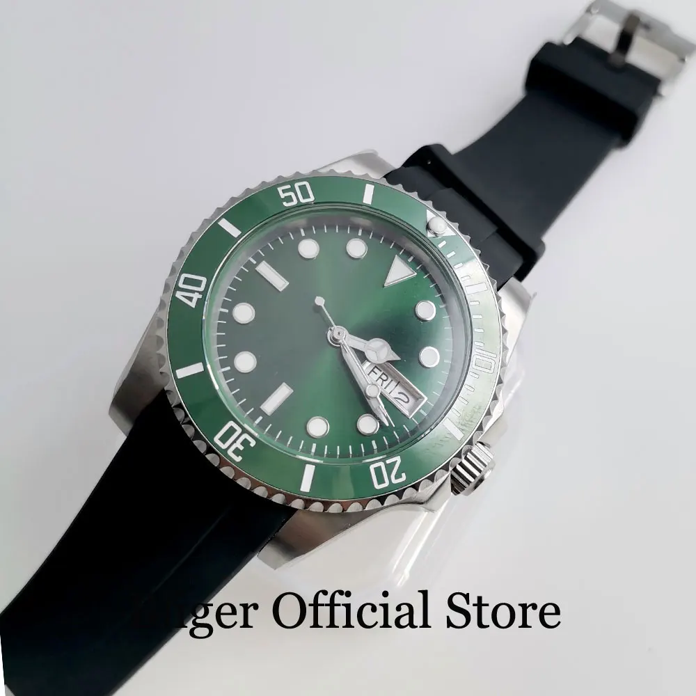 BLIGER Sterile NH36A Automatic Men Watch Sunburst Light Green Calendar Date Window Curved End Rubber Band Unidirectional Bezel
BLIGER Sterile NH36A Automatic Men Watch Sunburst Light Green Calendar Date Window Curved End Rubber Band Unidirectional Bezel