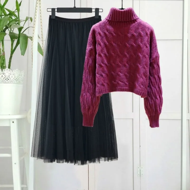 2021 Women Autumn Winter Casual Slim Suit Female Turtleneck Sweater + High Waist Net Skirt Set Lady Elegant Solid 2 Pcs Set PJ45
2021 Women Autumn Winter Casual Slim Suit Female Turtleneck Sweater + High Waist Net Skirt Set Lady Elegant Solid 2 Pcs Set PJ45