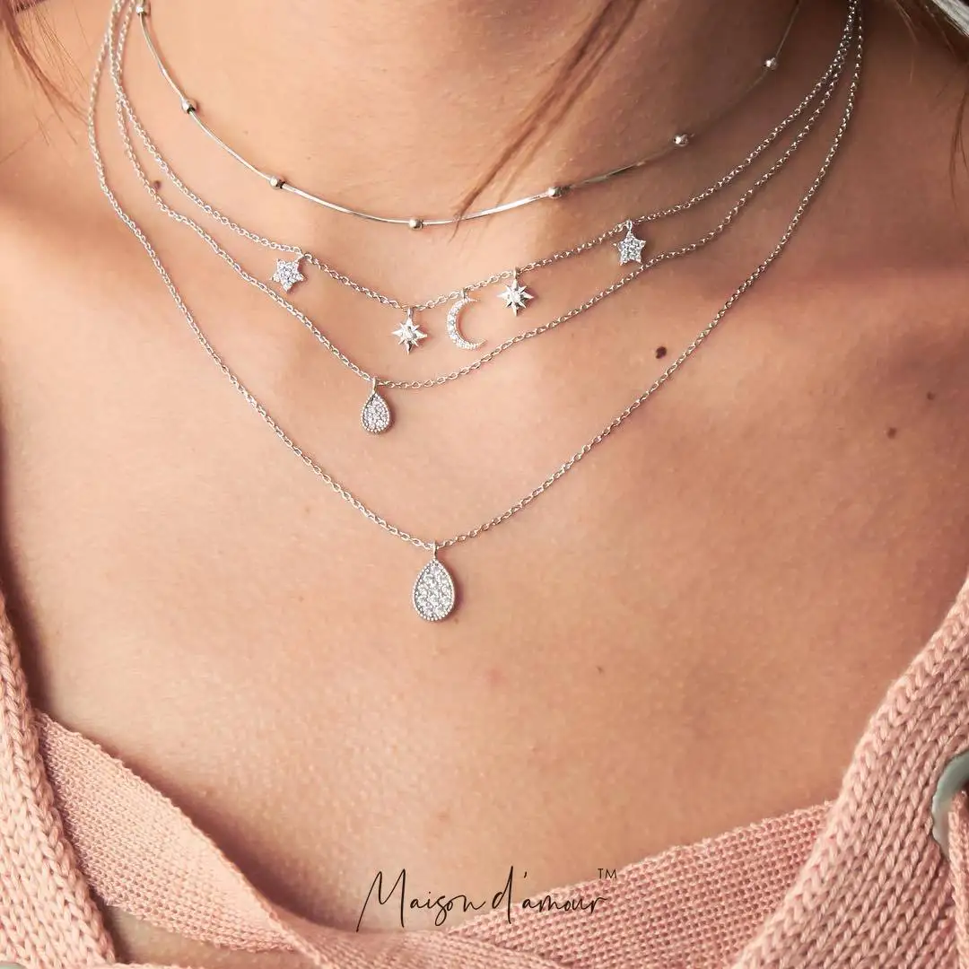 Modern Chic Multi-layer Necklace Silver Jewelry Simple Chain Full Moon Star Water Drop Pendant Charm Necklace
Modern Chic Multi-layer Necklace Silver Jewelry Simple Chain Full Moon Star Water Drop Pendant Charm Necklace