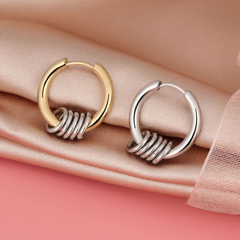 

Gold-Color IP Plating 316 Stainless Steel 5Circles Line 2.5mm 10/12/14/16/18/20mm Hoop Earrings No Fade Allergy Free Brief Style