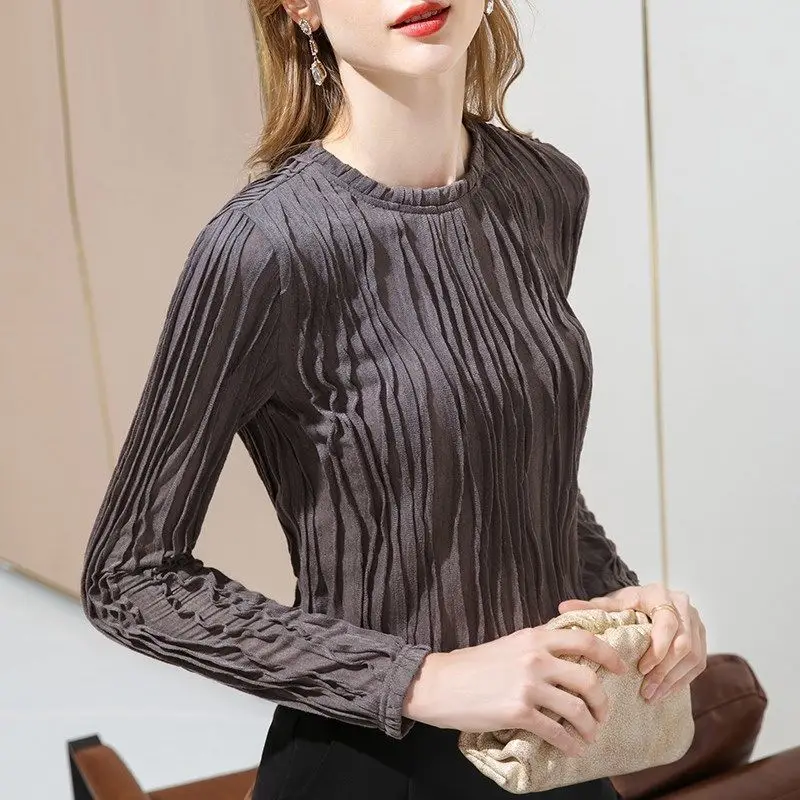 Women's Long-Sleeved T-shirt, New Inner Wear T-shirt, French Style Vintage Crumpled Spring and Autumn Top
Women's Long-Sleeved T-shirt, New Inner Wear T-shirt, French Style Vintage Crumpled Spring and Autumn Top
