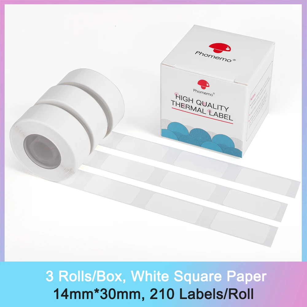 

Square Label for Phomemo D30 White 3 Rolls/Box 14mmx30mm 210PCS/Roll Thermal Label Paper for BT D30 Thermal Maker DP1430-210