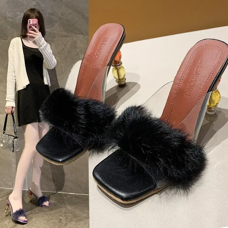 Transparent heel women's 2021 spring new heel sexy high heels large women's shoes
