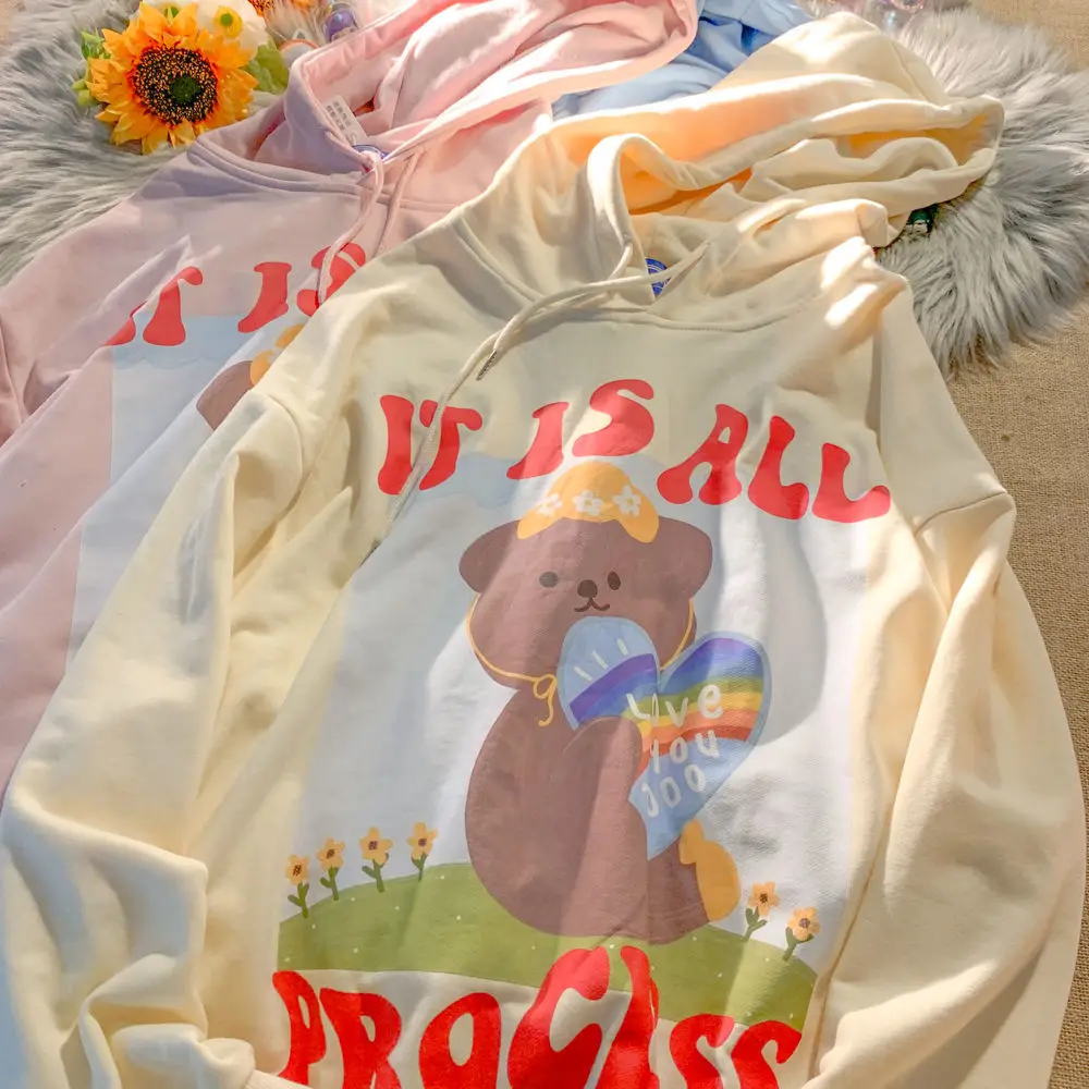 Женская толстовка, с принтом радужного медведя, в Корейском стиле, для подростков, осень 2021
Женская толстовка, с принтом радужного медведя, в Корейском стиле, для подростков, осень 2021