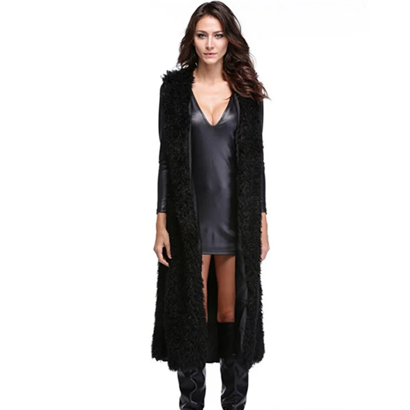 Фото Женские длинные жилеты из искусственного меха пальто теплые - купить