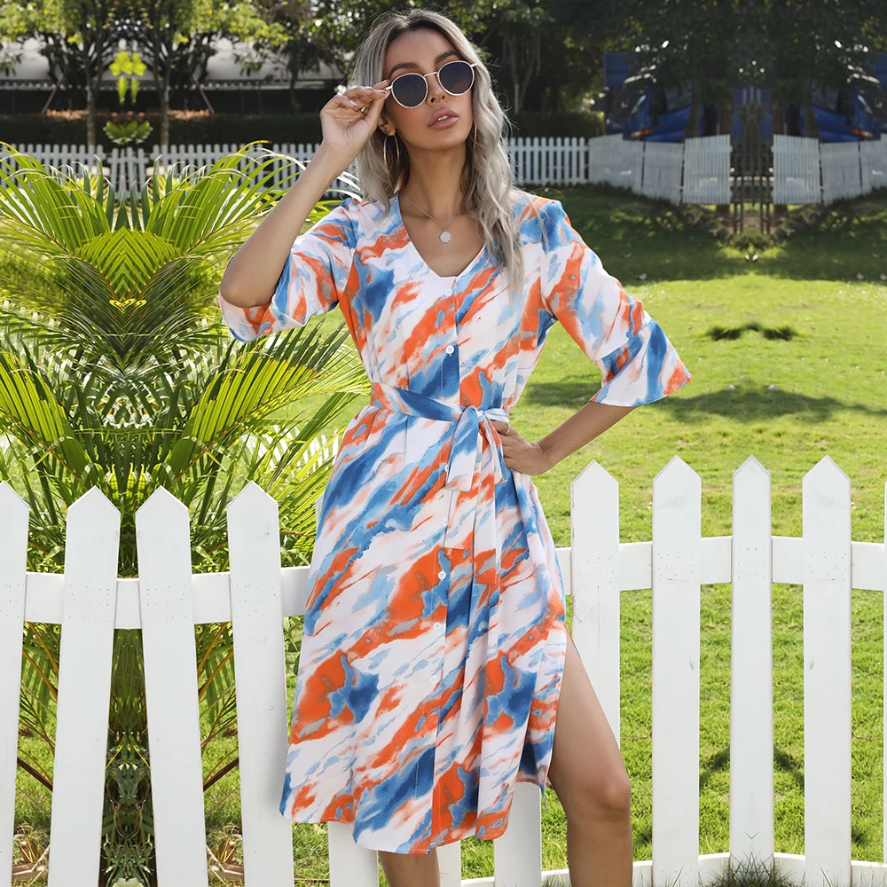 Dresses Women Casual Dress Summer V-Neck Mid-Length Tie Dye Strappy A-Line Dress 2021 Cotton Dresses for Womens Fashion Clothing
Dresses Women Casual Dress Summer V-Neck Mid-Length Tie Dye Strappy A-Line Dress 2021 Cotton Dresses for Womens Fashion Clothing
