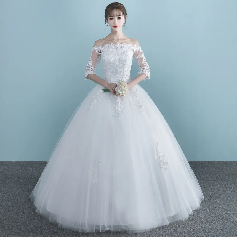 Женское свадебное платье с вырезом лодочкой простое бальное большого размера