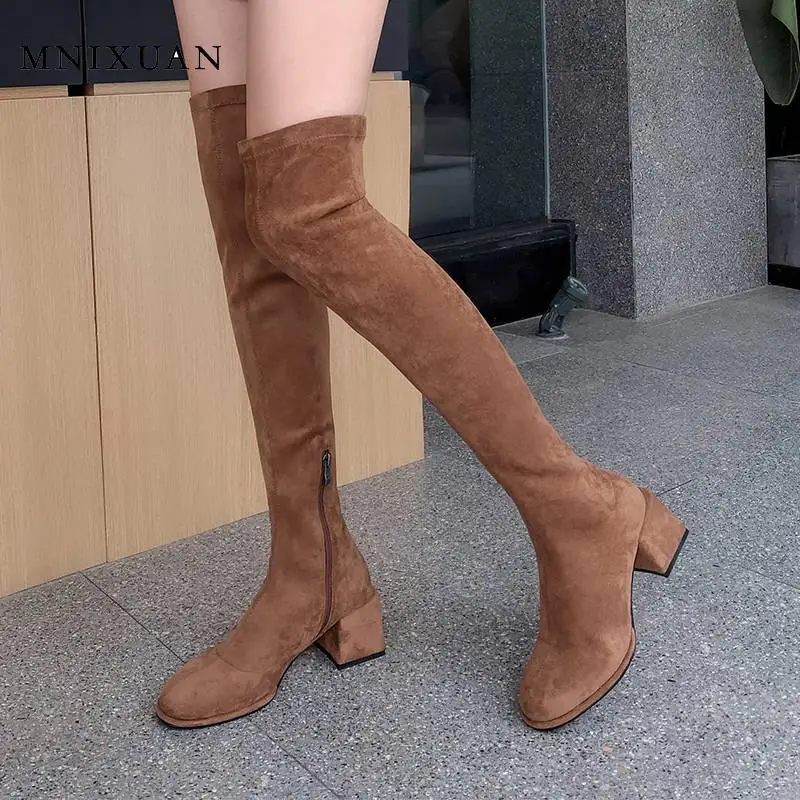 Женские Высокие ботфорты MNIXUAN, черные ботфорты с круглым носком на блочном высоком каблуке, новинка зимы 2019
Женские Высокие ботфорты MNIXUAN, черные ботфорты с круглым носком на блочном высоком каблуке, новинка зимы 2019