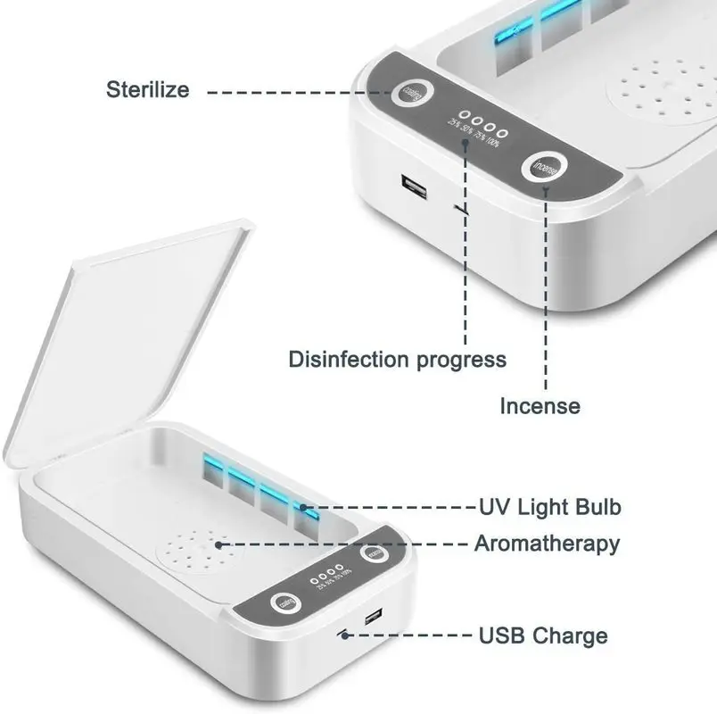UV Smartphone Sanitizer Wireless Charger Watch Jewelry Cleaner Portable Disinfector Box UVC Light Ozone Aromatherapy Sterilizer
UV Smartphone Sanitizer Wireless Charger Watch Jewelry Cleaner Portable Disinfector Box UVC Light Ozone Aromatherapy Sterilizer