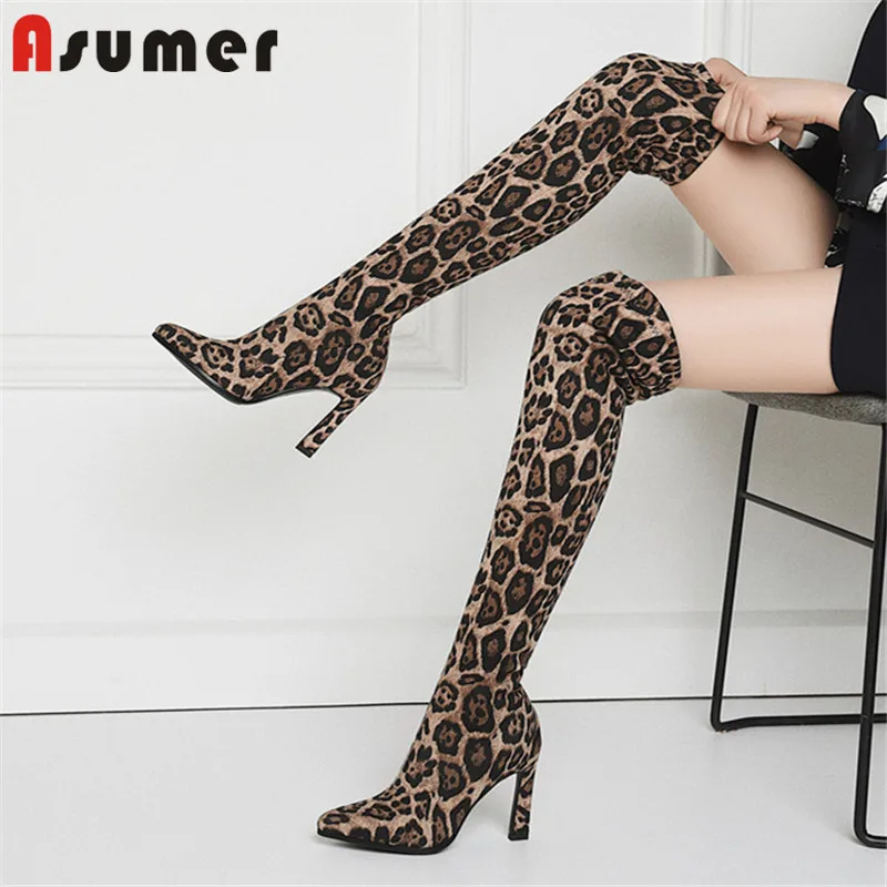Женские леопардовые сапоги-стрейч ASUMER, леопардовые сапоги с острым носком, на высоком каблуке, Свадебная обувь для вечеринки на осень, 2021
Женские леопардовые сапоги-стрейч ASUMER, леопардовые сапоги с острым носком, на высоком каблуке, Свадебная обувь для вечеринки на осень, 2021
