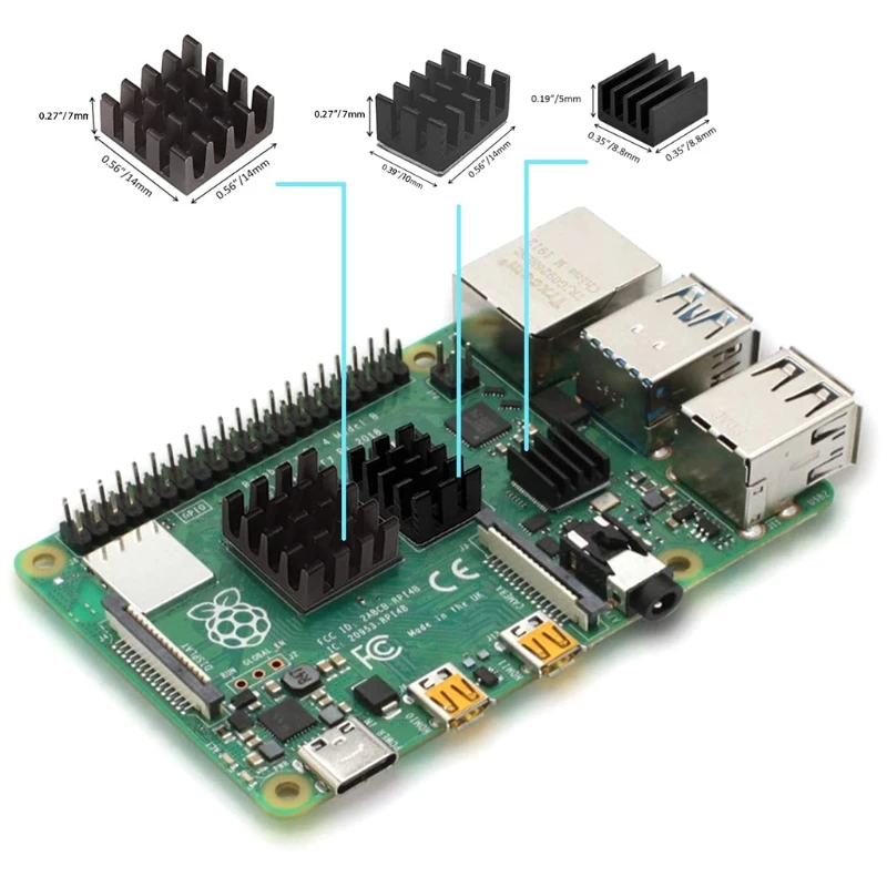 3 шт./компл. Raspberry Pi 4 комплект теплоотвода с 3M клейким алюминиевым радиатором для Raspberry Pi 4 Модель B 
3 шт./компл. Raspberry Pi 4 комплект теплоотвода с 3M клейким алюминиевым радиатором для Raspberry Pi 4 Модель B