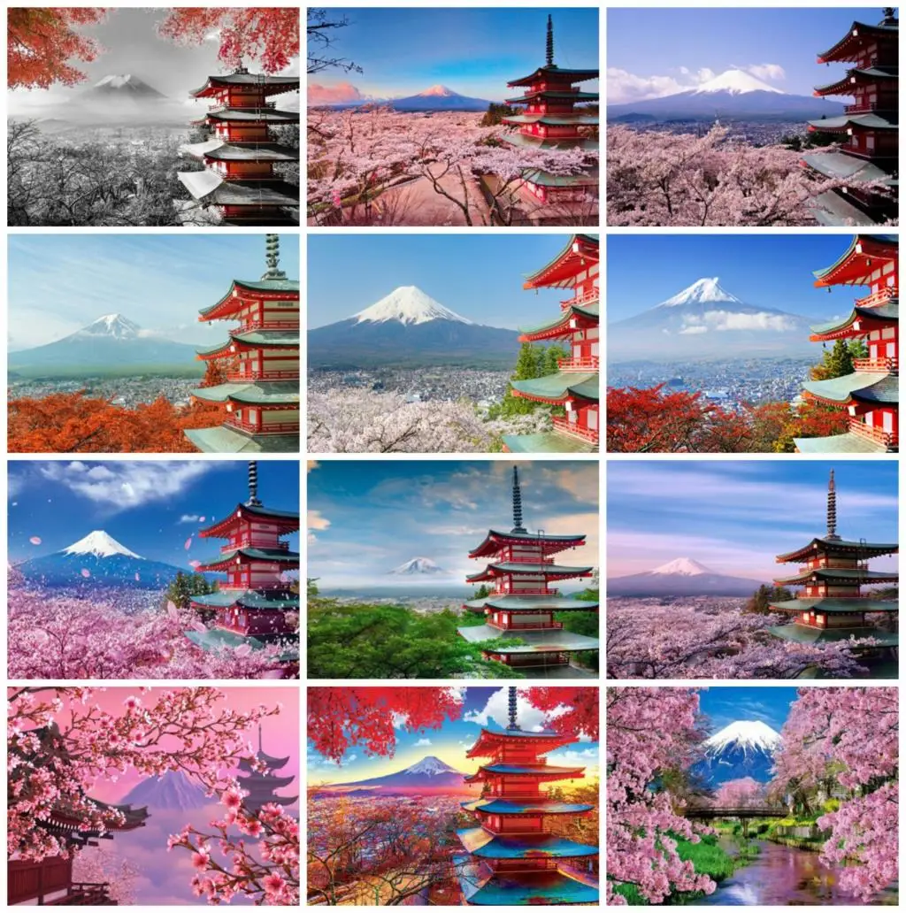

Royal Secret Diamond Mountain Sakura Cross Stitch Diamond Painting Full Square/Round Mount Fuji Landscape Rhinestones Art Gift