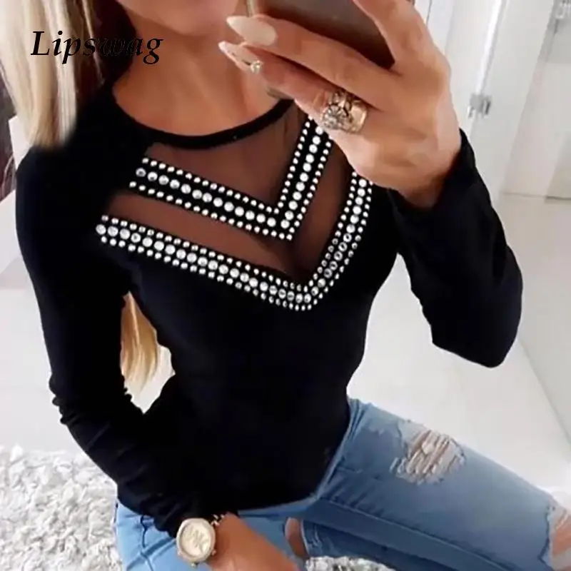 Women Casual O Neck Black T Shirt Sexy Mesh Patchwork See Through Slim Tees Top Ladies Spring Long Sleeve Slim Tee Shirt Femme
Women Casual O Neck Black T Shirt Sexy Mesh Patchwork See Through Slim Tees Top Ladies Spring Long Sleeve Slim Tee Shirt Femme