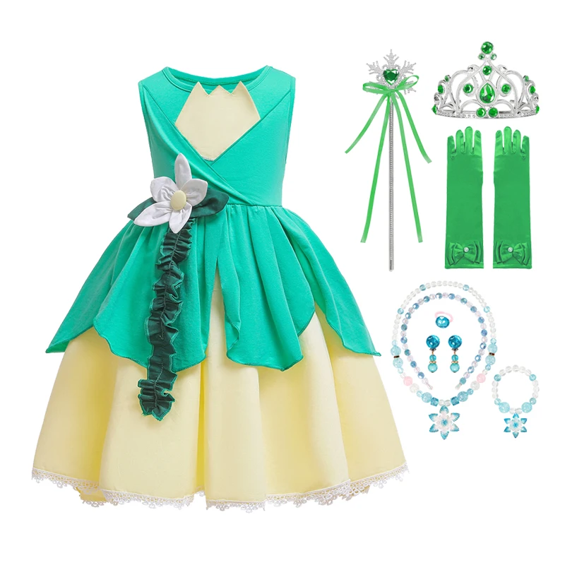 Girls Princess and the Frog Costume Princess Tiana Dress Kids Cosplay Clothes Green Floral Gown Christmas Party Fancy Dress
Girls Princess and the Frog Costume Princess Tiana Dress Kids Cosplay Clothes Green Floral Gown Christmas Party Fancy Dress