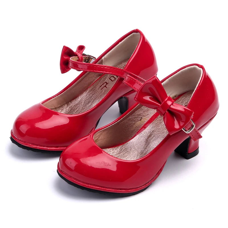 

Туфли детские для девочек, обувь принцессы из искусственной кожи, на низком каблуке, с цветами, обувь для танцевальных костюмов, красные чер...